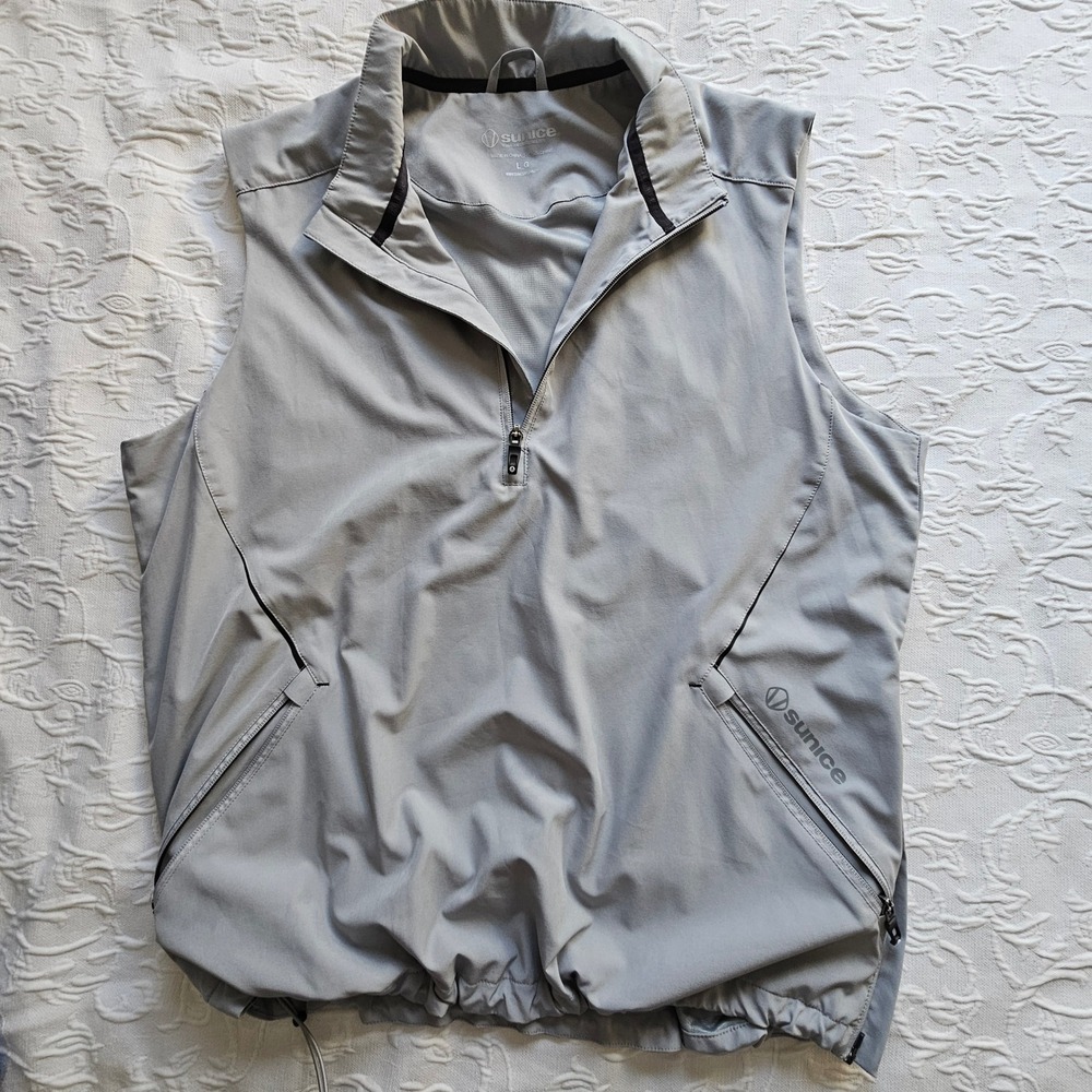 Sunice Mens Golf Vest Gray Quarter Zip Lightweight Windbreaker Sleeveless Large